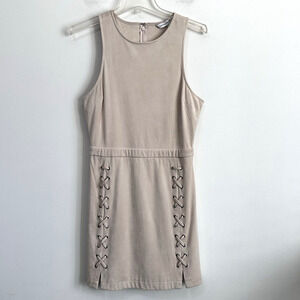 Cupcakes and‎ Cashmere Dress L Dalton Lace Up Soft Beige Faux Suede NEW FLAW